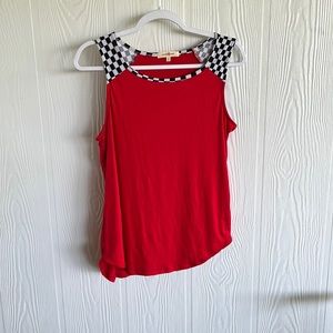 Women’s checker sleeve red tank top